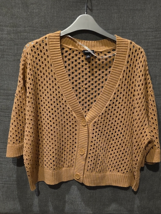 torrid Sweaters - Torrid Open-Knit V-Neck Cardigan Tan (Torrid Size 1) PTP 26 In. Length 21 In